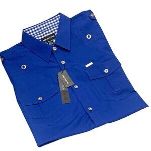 Retro Ablanche Royal Blue Long Sleeve Button Up Shirt‎